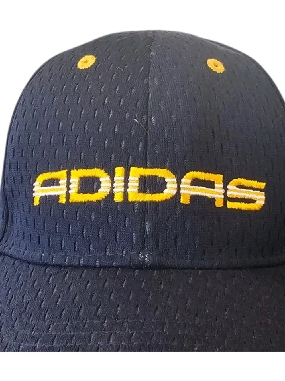 Adidas Youth Hat Cap Navy Blue Yellow Embroidered Logo Mesh Adjustable